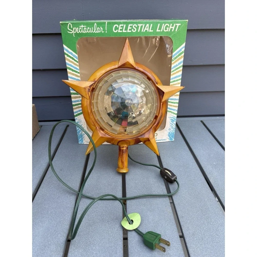 Vintage Bradford Celestial Light Motion Christmas Tree Topper orig box works!